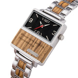 Rectangular Wood Watch with Metal and Wood Links