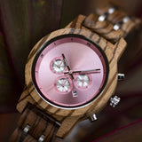 Pink Glow Wood Watch For Women